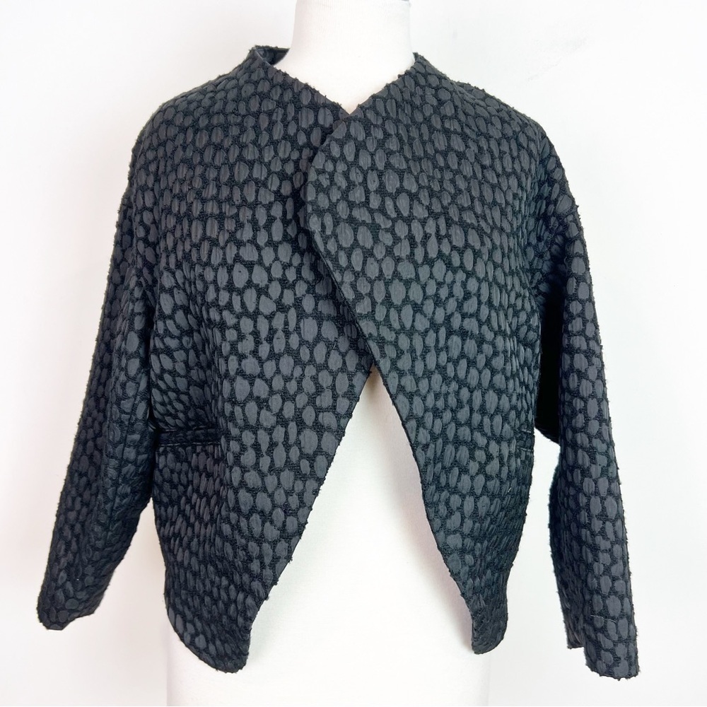 H&M BLACK BROCADE 3/4 SLEEVE OPEN FRONT JACKET WOMENS SZ 10